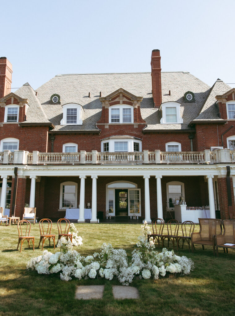 a wedding ceremony at the Bar Harbor Historical Society at La Rochelle