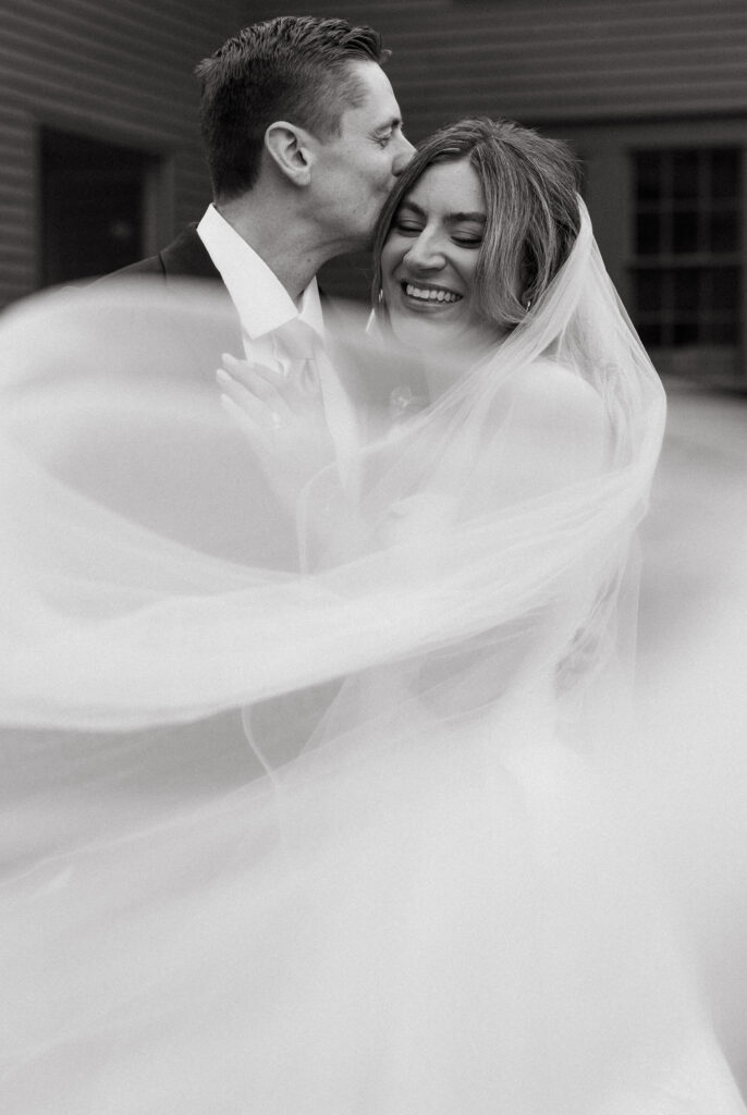Bride and groom at Public House on Page Hill NH in April shot on film