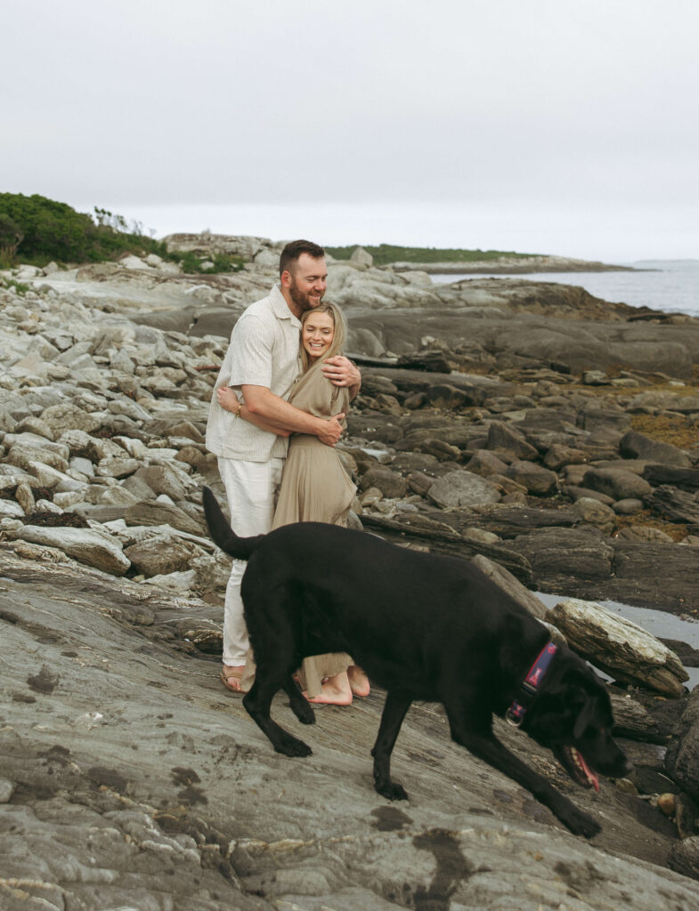 a dog-friendly Portland, Maine engagement session exploring the coast